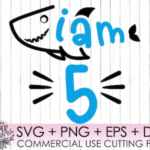 Shark 5 th Birthday Svg,  Second Birthday Svg, Boy Birthday Shark Svg, Baby, Shark Svg,Five Years, 5 th Birthday Shirt, Cut Files,Dxf, Eps,