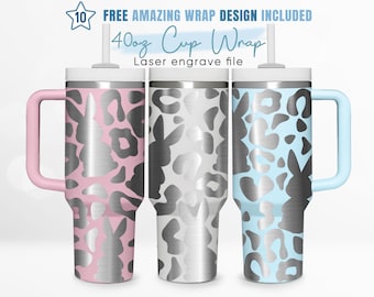 Papier pour verre à verres gravé 40 oz Pâques, motif léopard, lapin, lapin, oeuf, papier pour verre à boisson 40 oz, gravure au laser, papier pour verre Stanley, laser