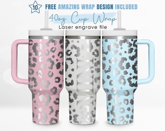 40oz Engraved Tumbler Wrap Leopard, Animal Print, Gift For Her, 40oz Quencher Wrap, Laser Engraving, Stanley Tumbler Wrap, Laser Design