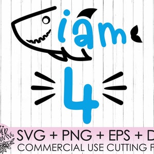 Shark 4 th Birthday Svg, Boy Birthday Shark Svg, Dxf, Eps, Baby, Shark Svg, Fouth Birthday Clipart, Two Years, 4th Birthday Shirt, Cut Files
