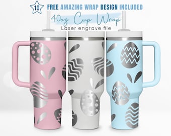 Emballage pour gobelet gravé 40 oz Joyeuses Pâques, ufs de Pâques, lapin, oeuf, emballage pour gobelet 40 oz, gravure laser, emballage pour gobelet Stanley, conception laser