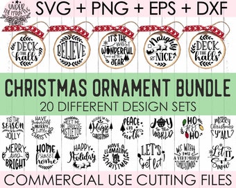 Paquete svg de adornos navideños, svg con letras a mano, svg navideños, cree svg, archivo de corte navideño, escena navideña svg, adorno redondo svg
