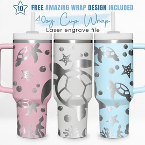 40oz Engraved Tumbler Wrap Turtle, Sea Turtle Svg, Tropical Svg, 40oz Quencher Wrap, Laser Engraving, Stanley Tumbler Wrap, Laser Design