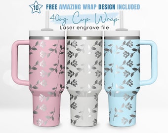 40oz Engraved Tumbler Wrap Floral, Line Flower, Wildflower, Spring, 40oz Quencher Wrap, Laser Engraving, Stanley Tumbler Wrap, Laser Design