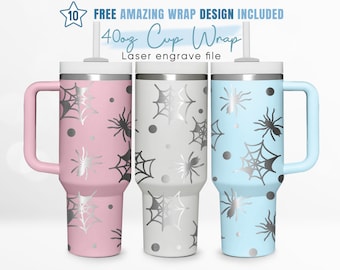 40oz Engraved Tumbler Wrap Halloween, Spider Web, Pumpkin, Spooky, 40oz Quencher Wrap, Laser Engraving, Quencher Tumbler Wrap, Laser Design