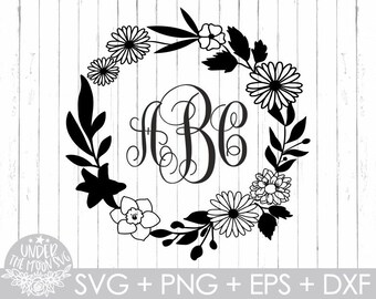 Blommig monogramram SVG cirkelmonogram SVG blommig krans bröllopsram boho svg klippfiler Cricut silhuett DXF klippfil digital