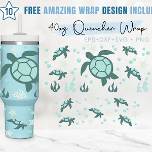 40oz Turtle Quencher Tumbler,Cute Sea Turtle Svg, Tropical, 40oz Svg, 2 Designs Stanley Tumbler Wrap,Eps Svg Dxf Png Files,Cricut Silhouette