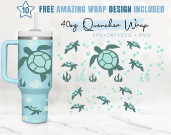 40oz Turtle Quencher Tumbler,Cute Sea Turtle Svg, Tropical, 40oz Svg, 2 Designs Stanley Tumbler Wrap,Eps Svg Dxf Png Files,Cricut Silhouette