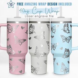 40oz Engraved Tumbler Wrap Butterfly, Butterflies Svg, Heart Svg, Love, 40oz Quencher Wrap,Laser Engraving,Stanley Tumbler Wrap,Laser Design
