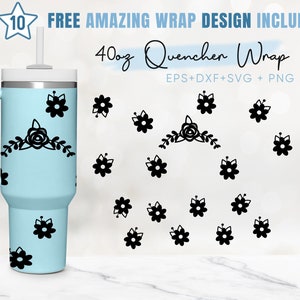 40oz Daisy Quencher Tumbler, Flower, Lovely Floral, 40oz Tumbler Wrap,2 Designs Stanley Tumbler Wrap,Eps Svg Dxf Png Files,Cricut Silhouette