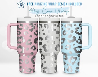 40oz Engraved Tumbler Wrap Leopard, Animal Print, Gift For Her, 40oz Quencher Wrap, Laser Engraving, Stanley Tumbler Wrap, Laser Design