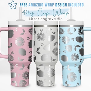 40oz Engraved Tumbler Wrap Lemon, Lemonade, Lemon Pattern, Fruit, 40oz Quencher Wrap, Laser Engraving, Stanley Tumbler Wrap, Laser Design