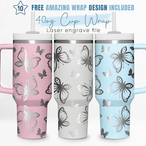 40oz Engraved Tumbler Wrap Butterfly, Butterflies Svg, Heart Svg, Love, 40oz Quencher Wrap,Laser Engraving,Stanley Tumbler Wrap,Laser Design