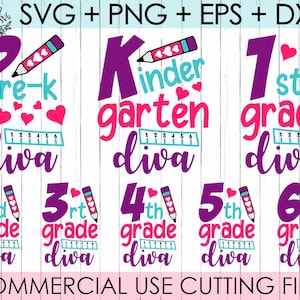 School Svg bundle, Back to school Svg, Kindergarten Diva svg, 1st day of school svg, Pre-k to 6th Grade Svg, Diva Svg, First Day of School