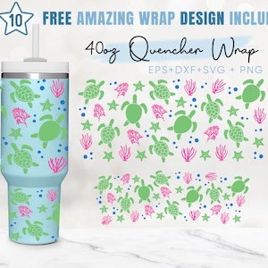 40oz Turtle Quencher Tumbler,Cute Sea Turtle Svg, Tropical, 40oz Svg, 2 Designs Stanley Tumbler Wrap,Eps Svg Dxf Png Files,Cricut Silhouette