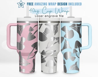 Envoltura para vaso de 40 oz grabada con diseño de hongo, mágico, psicodélico, nocturno. Envoltura para vaso de 40 oz, grabado láser. Envoltura para vaso Stanley. Diseño láser.