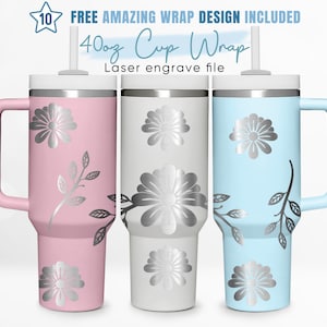 40oz Engraved Tumbler Wrap Hibiscus, Tropical Flower, Summer, 40oz Quencher Wrap, Laser Engraving, Stanley Tumbler Wrap, Laser Design