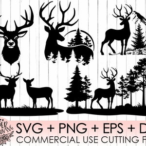 5 Deer Bundle Svg,Deer Svg,Nature Deer Svg file, Mountains svg file, Animals Svg, Deer Silhouette ,Deer Clipart , Deer Vector