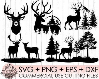 5 Deer Bundle Svg, Deer Svg, Nature Deer Svg file, Mountains svg file, Animals Svg, Deer Silhouette ,Deer Clipart, Deer Vector