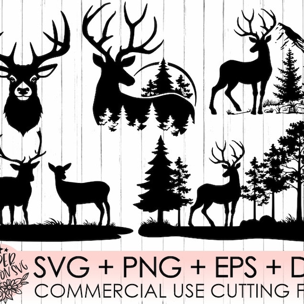 5 Deer Bundle SVG, Deer SVG, Nature Deer plik SVG, góry plik SVG, zwierzęta SVG, sylwetka jelenia, jeleń clipart, wektor jelenia