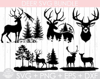 5 Deer Bundle Svg, Deer Svg, Nature Deer Svg file, Mountains svg file, Animals Svg, Deer Silhouette, Deer Clipart, Deer Vector