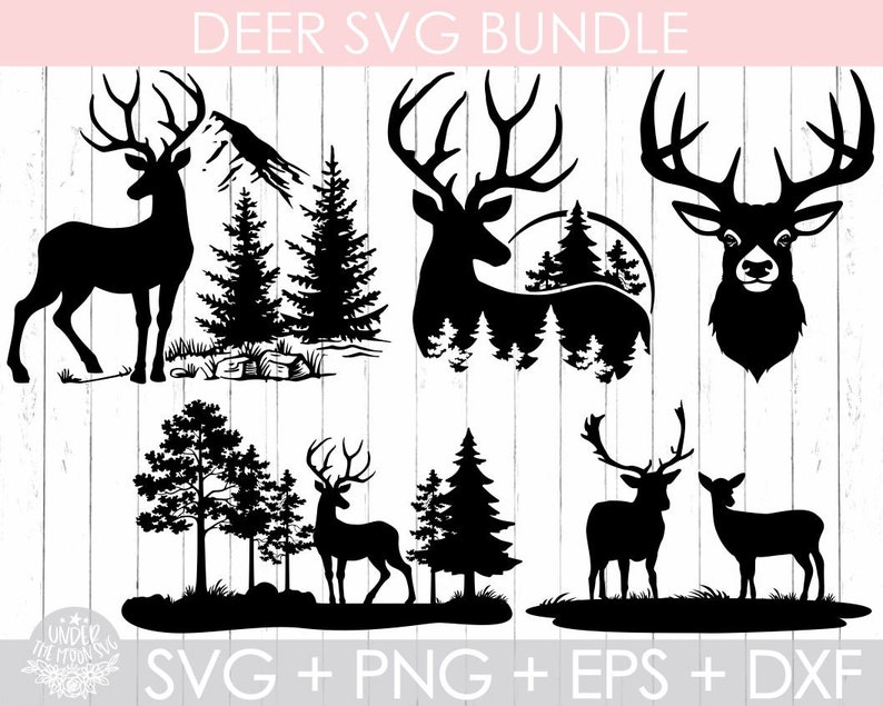 5 Hirsch Bündel Svg,Hirsch Svg,Natur Hirsch Svg Datei, Berge Svg Datei, Tiere Svg, Hirsch Silhouette , Hirsch Clipart , Hirsch Vektor Bild 1