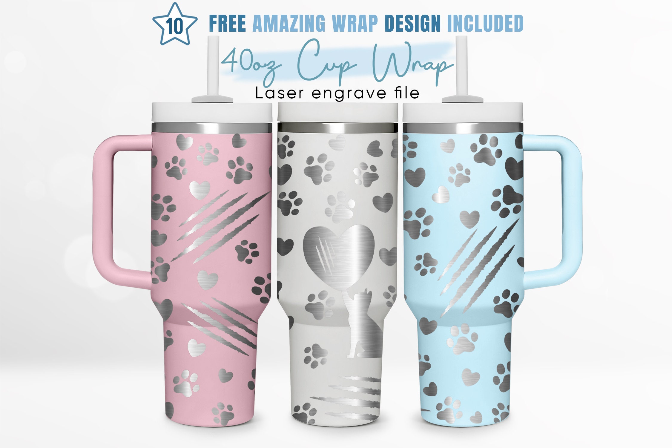 40oz Engraved Tumbler Wrap Cute Cat, Black Cat, Cat Lover, Gift For Her,40oz Quencher Wrap,Laser Engraving,Stanley Tumbler Wrap,Laser Design