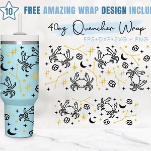 Copo para extinção de câncer de 40 onças, signo do horóscopo, astrologia, 40 onças Svg, 2 designs Stanley Tumbler Wrap, arquivos EPS Svg Dxf Png, silhueta Cricut