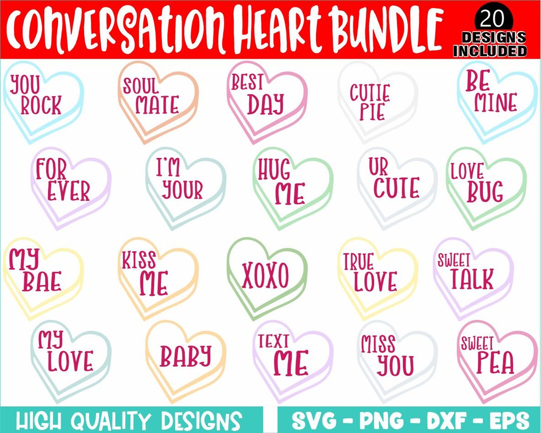 Conversation Hearts Svg Valentines Day Svg, Heart Svg, Love SVG, Candy ...
