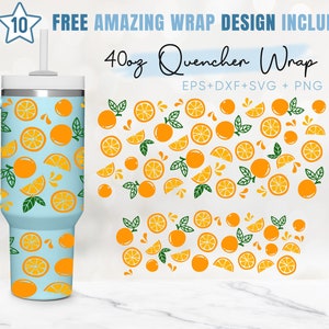 Bicchiere dissetante arancione da 40 once, frutta, limonata, motivo limone, Svg da 40 once, 2 disegni Stanley Tumbler Wrap, file Eps Svg Png, Cricut Silhouette