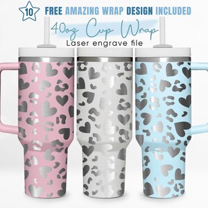 40oz Engraved Tumbler Wrap Leopard Heart, Mom Love, Gift For Her, 40oz Quencher Wrap, Laser Engraving, Quencher Tumbler Wrap, Laser Design