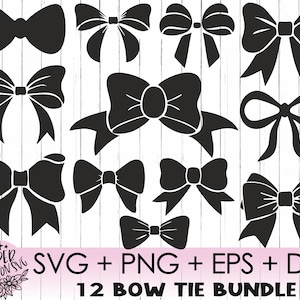 May include: A set of 12 black bow tie and ribbon SVG cut files. The designs are simple and elegant, perfect for crafting projects.