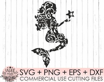 Fancy Flourish Mermaid Svg / Mermaid Svg /Commercial Use/ Cute Mermaid Svg / Sea Beach Svg / Cricut/ Silhouette Cut Files/SVG/ Eps /Png/ Dxf