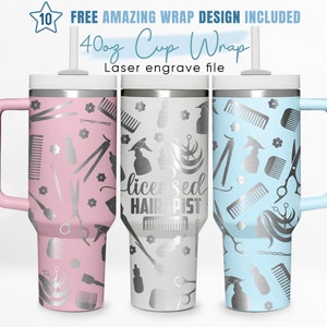 Envoltura para vaso de 40 oz grabada, diseño de peluquero, estilista, estilista, envoltura para vaso de 40 oz, grabado láser, envoltura para vaso Stanley, diseño láser