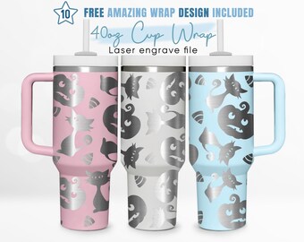 Envoltura para vaso de 40 oz grabada con "Brujas, malas vibras, terror", envoltura para vaso de 40 oz, grabado láser, envoltura para vaso Stanley, diseño láser