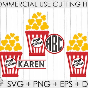 Popcorn Box SVG Datei / Movie Prop Svg / Kommerzielle Nutzung , Movie Night Svg / Monogramm Svg / Popcorn Svg / CriCut Dateien Svg Eps Png Dxf / Silhouette
