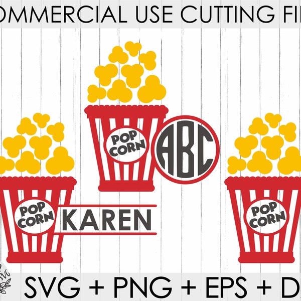 Popcorn Box SVG File / Movie Prop Svg /Commercial Use, Movie Night Svg / Monogram Svg / Popcorn Svg /CriCut Files Svg Eps Png Dxf/Silhouette