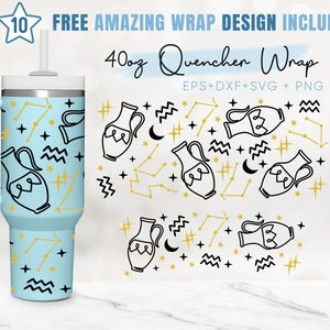 40oz Aquarius Quencher Tumbler, Horoscope Sign, Astrology, 40oz Svg, 2 Designs Stanley Tumbler Wrap, Eps Svg Dxf Png Files,Cricut Silhouette