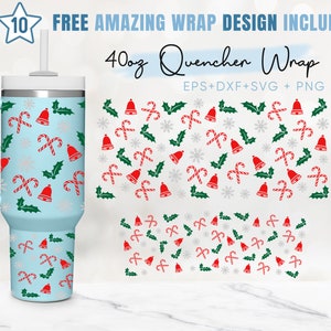 40oz Cane Bell Deer Quencher Tumbler, Merry Christmas, Happy Xmas, 2 Designs Stanley Tumbler Wrap, Eps Svg Dxf Png Files, Cricut Silhouette