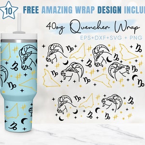 40oz Steenbok Quencher Tumbler, Horoscoop Teken, Astrologie, 40oz Svg, 2 Ontwerpen Stanley Tumbler Wrap, Eps Svg Dxf Png-bestanden, Cricut Silhouet