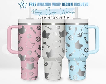 40oz Engraved Tumbler Wrap Cute Cat, Black Cat, Cat Lover, Gift For Her,40oz Quencher Wrap,Laser Engraving,Stanley Tumbler Wrap,Laser Design