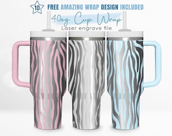 40oz Engraved Tumbler Wrap Zebra Pattern, Animal Print, Gift For Her,40oz Quencher Wrap, Laser Engraving, Stanley Tumbler Wrap, Laser Design