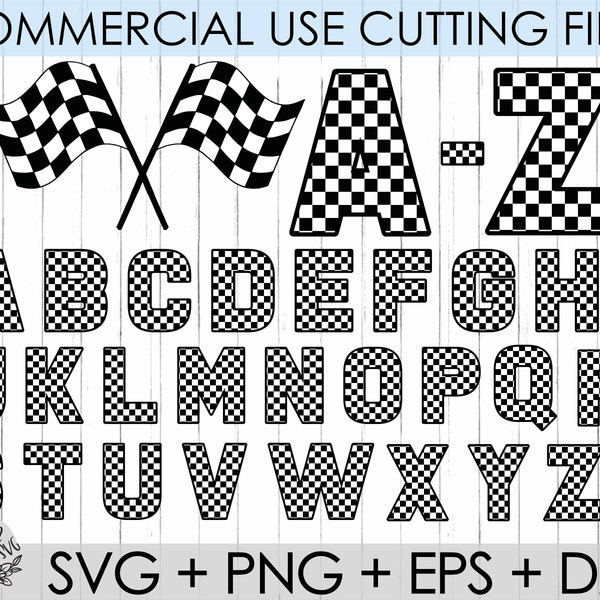 Checkered Alphabet Svg /Checkered Letters/ Racing Flag /Commercial Use SVvg/PNG/ Dxf/ Eps/ Cricut/Silhouette/Cut file/Vinyl decal