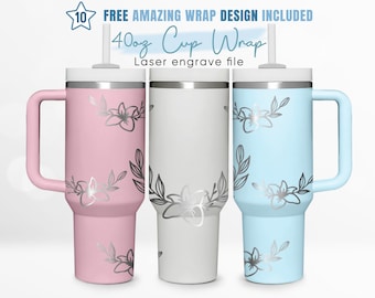 40oz Engraved Tumbler Wrap Floral, Line Flower, Wildflower, Spring, 40oz Quencher Wrap, Laser Engraving, Stanley Tumbler Wrap, Laser Design