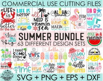 63 サマー バンドル SVG、サマー SVG、サマー カット ファイル、コマーシャル SVG、キッズ SVG、サマー クオート SVG、ビーチ シャツ SVG、デジタル ファイル、Dxf、Eps、Png
