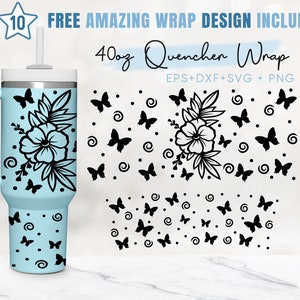 40oz Wildflower Quencher Tumbler, Butterfly, Floral, 40oz Svg, 2 Designs Stanley Tumbler Wrap, Eps Svg Dxf Png Files, Cricut Silhouette