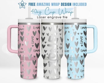 40oz Engraved Tumbler Wrap Love Heart, Happy Valentines Svg, Love, 40oz Quencher Wrap, Laser Engraving, Stanley Tumbler Wrap, Laser Design