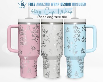 40oz Engraved Tumbler Wrap Floral, Line Flower, Wildflower, Spring, 40oz Quencher Wrap, Laser Engraving, Stanley Tumbler Wrap, Laser Design