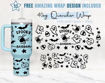 40 Unzen Halloween Quencher Becher, Spooky Season, Süßes oder Saures, 2 Designs Stanley Becher wickeln, Eps SVG Dxf Png Dateien, Cricut Silhouette