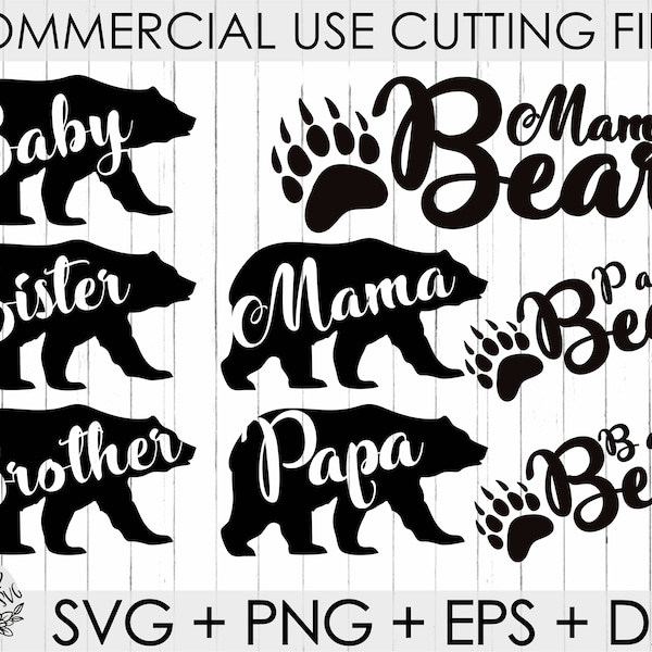 Bear Family Bundle Set Svg,Baby Brother Sister Mama Papa Bear Svg,Commercial Use,Dxf Eps Png ,Cricut, Silhouette,Bear Svg,Family Svg